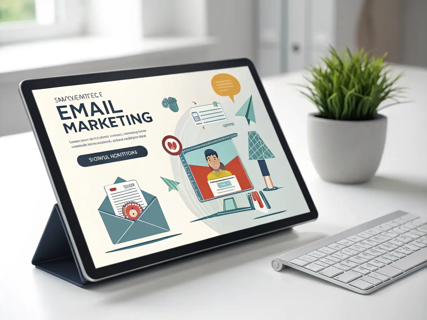 An engaging email marketing campaign design displayed on a tablet, illustrating the creative and strategic approach to email marketing.